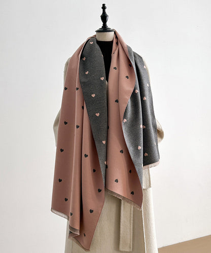 Fashion Red Heart Print Wear On Both Sides Faux Cashmere Scarf