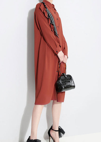 Mode Rot Peter Pan Kragen Asymmetrische Rüschen hemd Kleid Frühling