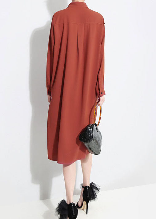 Mode Rot Peter Pan Kragen Asymmetrische Rüschen hemd Kleid Frühling