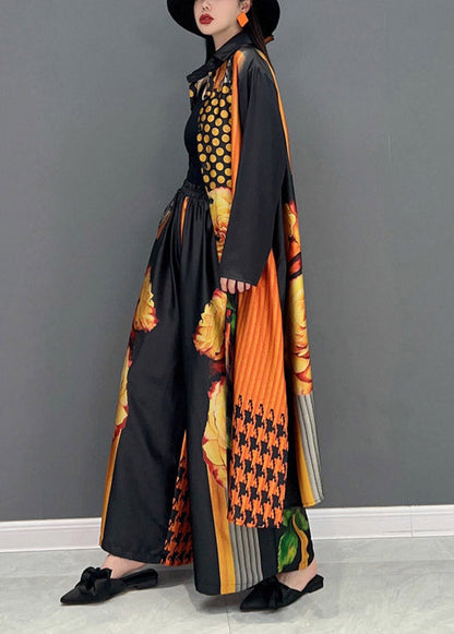 Modisches rotes Peter-Pan-Kragen-Langhemd mit seitlichem Druck und weiten Hosen, zweiteilig, langärmelig