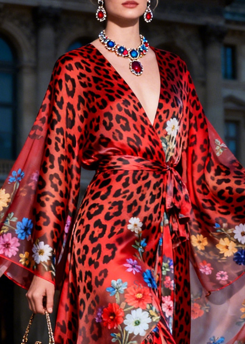 Fashion Red Ruffled Print Chiffon Maxi Dresses Summer
