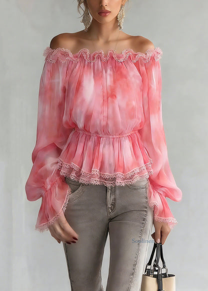 Fashion Red Slash Neck Patchwork Tunic Silk Shirts Spring