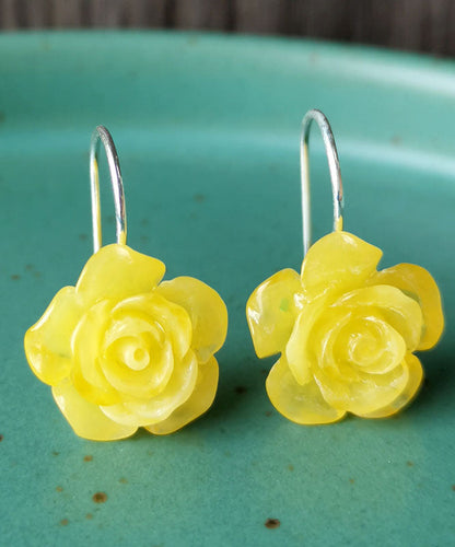 Pendientes colgantes de rosa de cera de abejas y cinabrio de plata de ley roja de moda