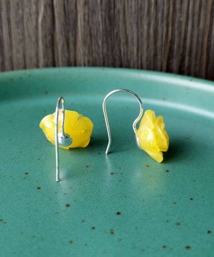 Pendientes colgantes de rosa de cera de abejas y cinabrio de plata de ley roja de moda