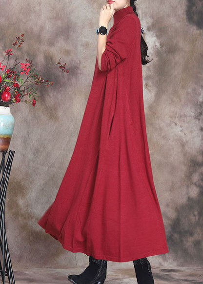 Modisches, rotes, schmal geschnittenes Retro-Strick-Pulloverkleid für den Herbst