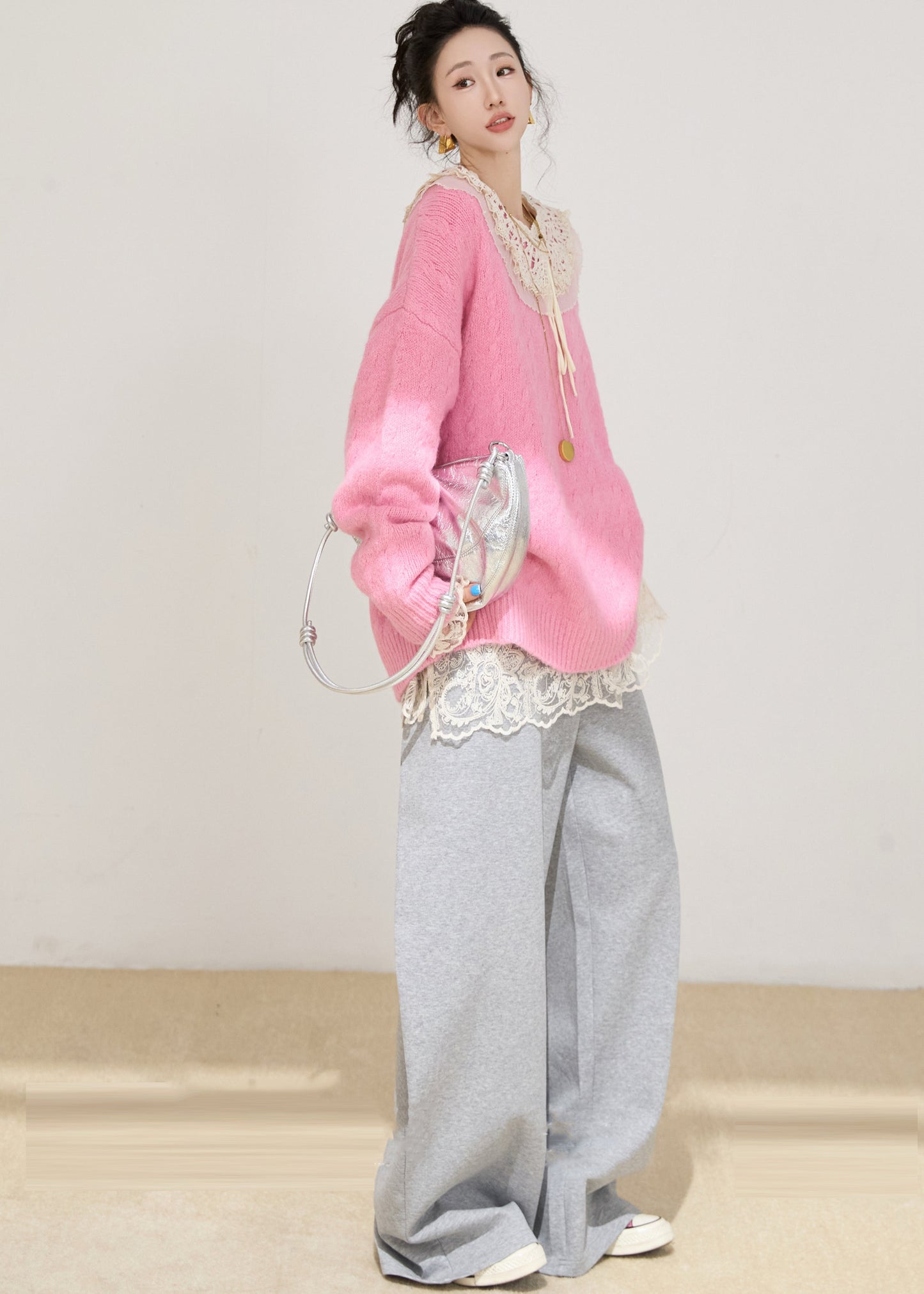 Suéter de punto grueso de gran tamaño con rosas de moda para invierno