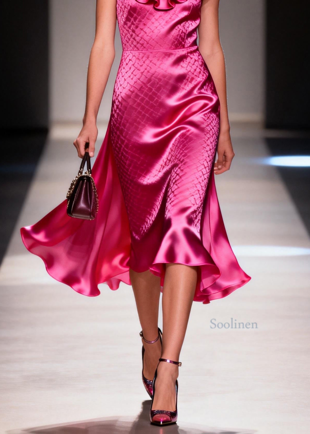 Fashion Rose Ruffled Patchwork Silk Holiday Dress Summer