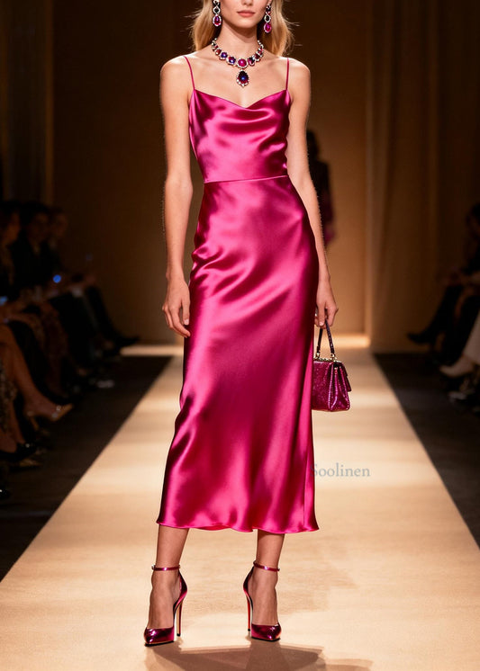 Fashion Rose Silk Spaghetti Strap Dress Summer