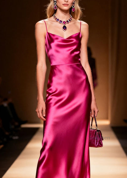 Fashion Rose Silk Spaghetti Strap Dress Summer