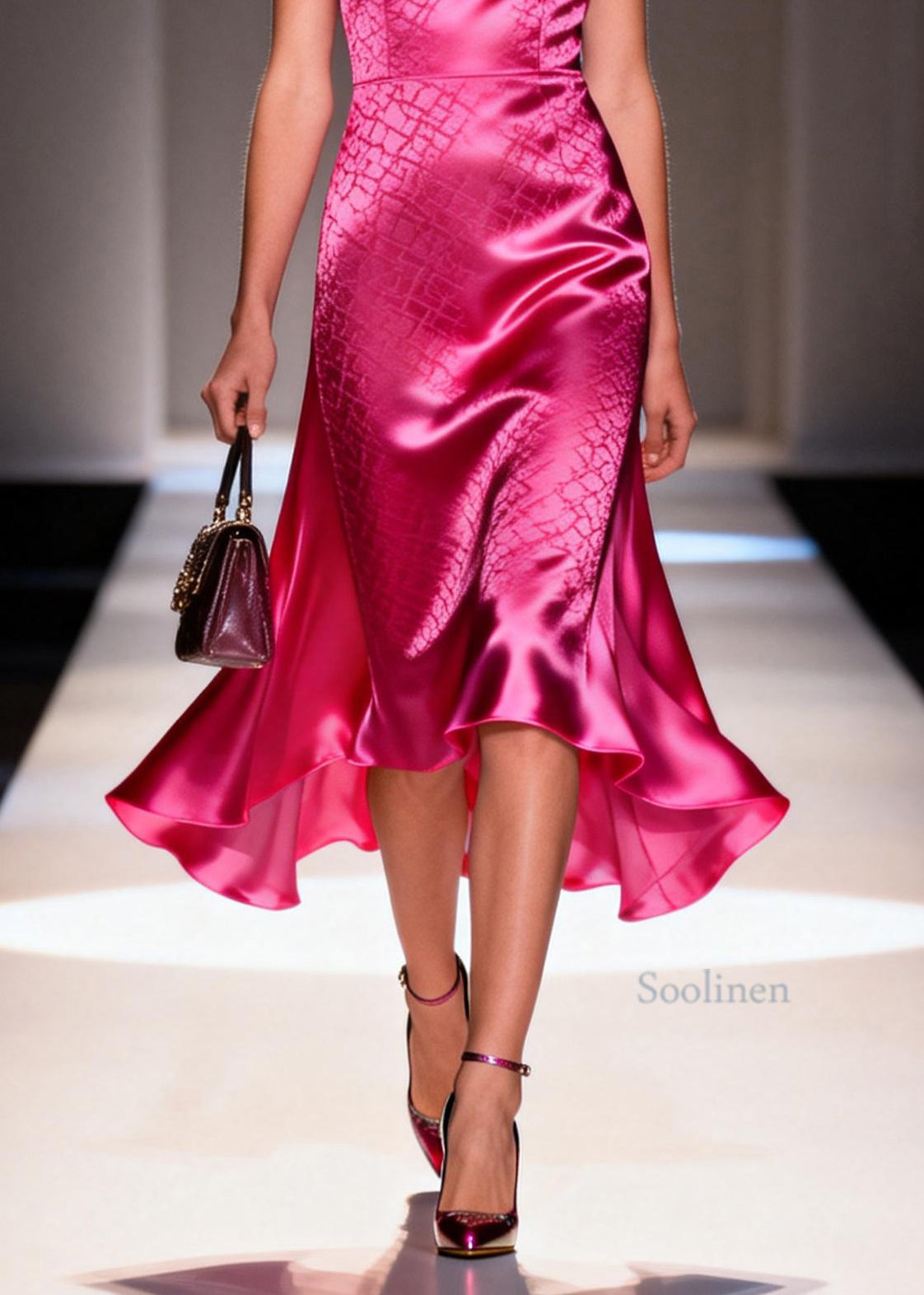 Fashion Rose U Neck Ruffled Patchwork Silk Dress Summer
