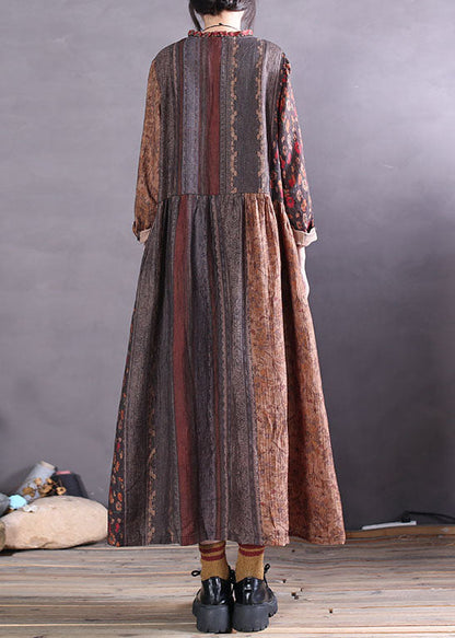 Mode Rüschen Colorblock Print Baumwolle Maxi Kleider Frühling