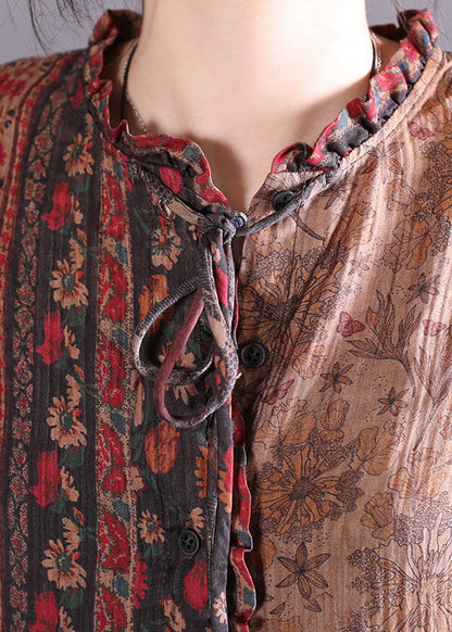 Mode Rüschen Colorblock Print Baumwolle Maxi Kleider Frühling