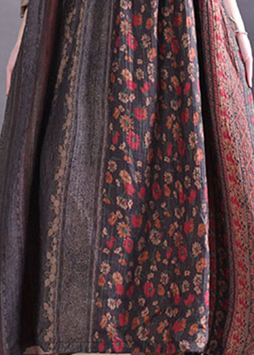 Mode Rüschen Colorblock Print Baumwolle Maxi Kleider Frühling