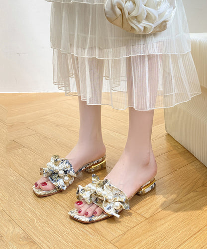 Fashion Ruffled Pearl Chunky Slide Sandals Peep Toe