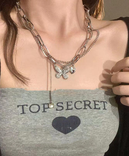 Collar con colgante de mariposa de amor de aleación de seda de moda