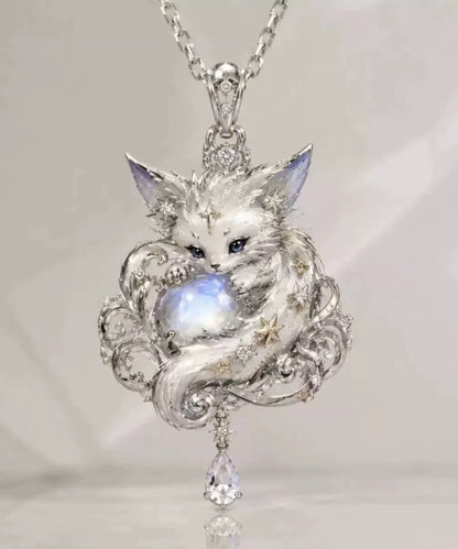Fashion Silk Alloy Zircon Nine-Tailed Fox Pendant Necklace