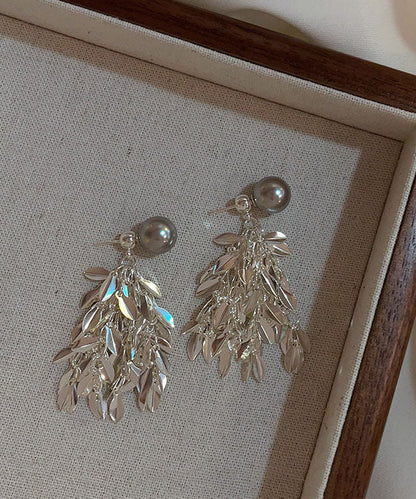 Pendientes colgantes con borlas de perlas y cobre dorado de seda de moda