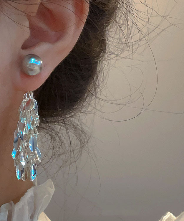 Pendientes colgantes con borlas de perlas y cobre dorado de seda de moda