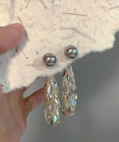 Pendientes colgantes con borlas de perlas y cobre dorado de seda de moda