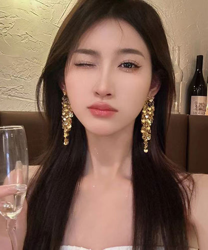 Pendientes colgantes con borlas de lentejuelas y aleación de metal y seda de moda