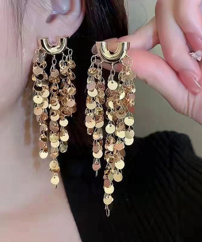 Pendientes colgantes con borlas de lentejuelas y aleación de metal y seda de moda