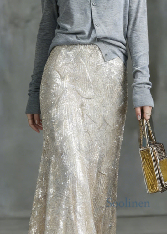 Fashion Silver High Waist Sequins A Line Skirt