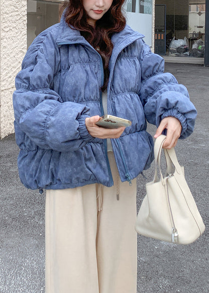 Abrigos de invierno de plumón de pato con cordón y teñido anudado de gran tamaño en azul cielo a la moda