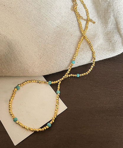 Collar con colgante de dos piezas de plata de ley dorada con turquesa y perla