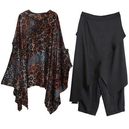 Fashion Suit Bat Sleeve Irregular Top Personality Wide Leg Pants Spring - SooLinen