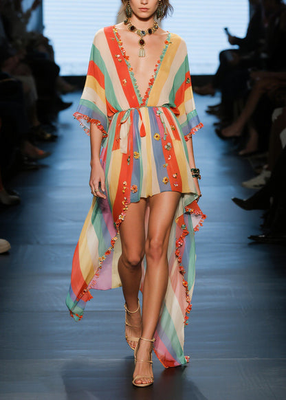 Fashion V Neck Floral Low High Design Cotton Dresses Summer