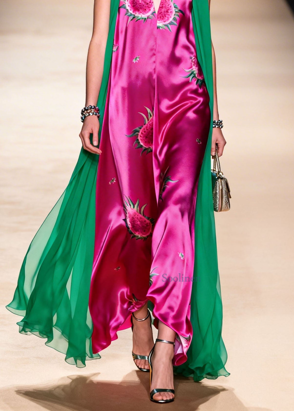 Fashion V Neck Print Silk Two Pieces Set Summer