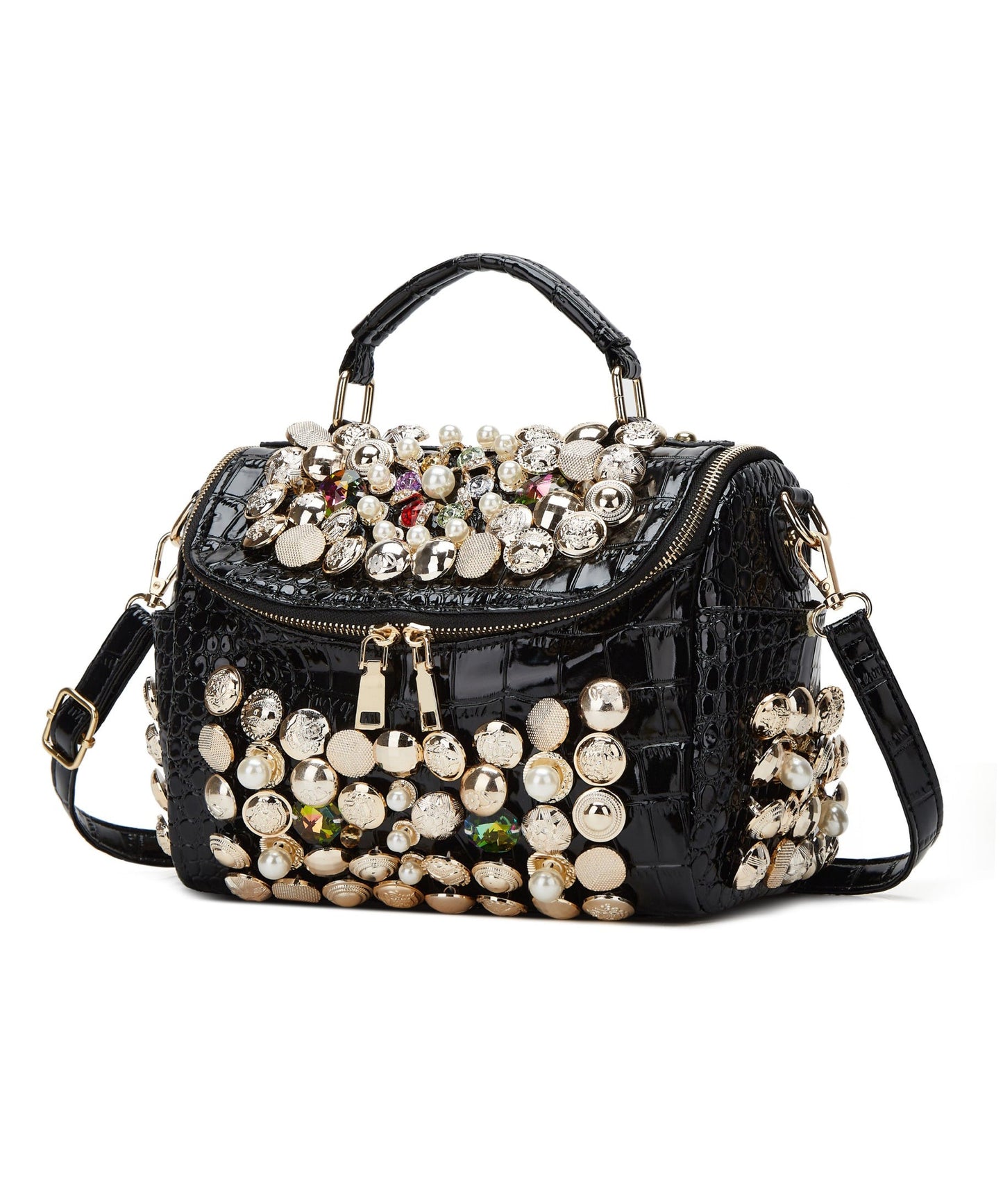 Fashion Versatile Black Nail Bead Zircon Tote Bag