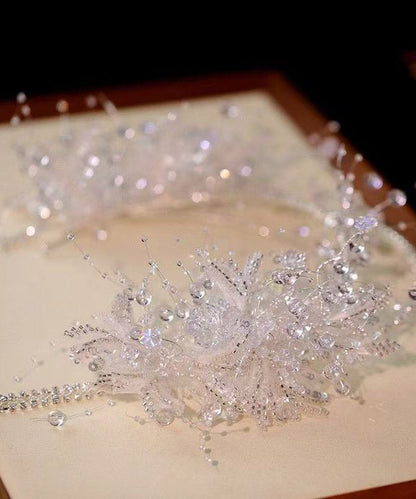 Fashion White Alloy Crystal Tassel Crown And Drop Earrings Two-Piece Set