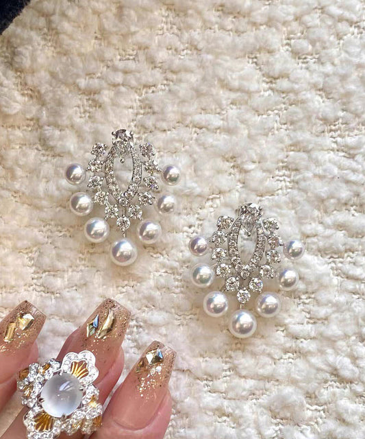 Fashion White Copper Zircon Pearl Stud Earrings