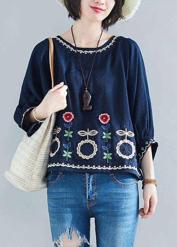 Fashion White Embroideried Batwing Sleeve Shirt Tops Summer Cotton Linen - SooLinen