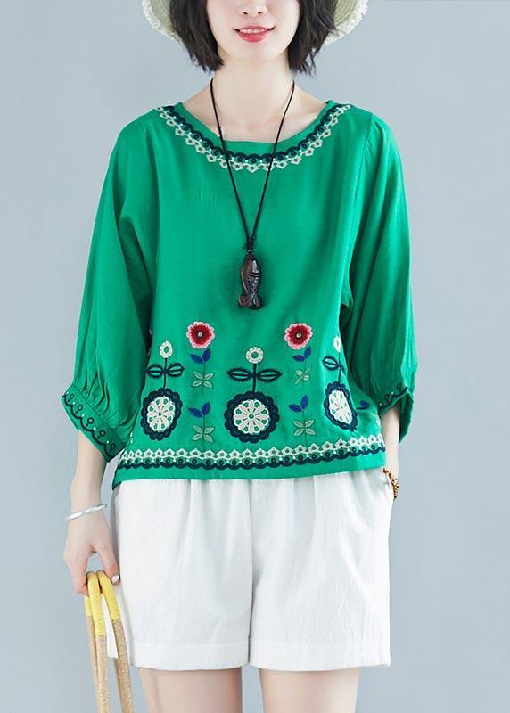 Fashion White Embroideried Batwing Sleeve Shirt Tops Summer Cotton Linen - SooLinen