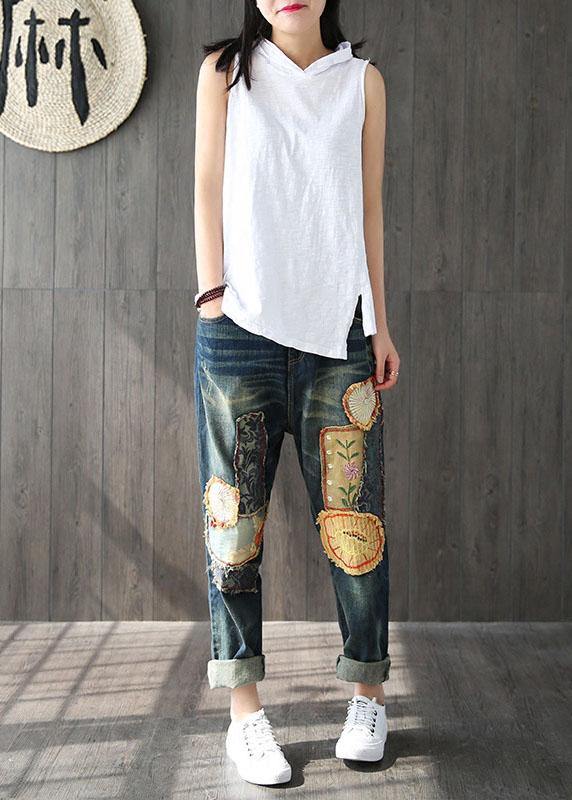 Fashion White Hooded Asymmetrical Design Summer Cotton Top Sleeveless - SooLinen