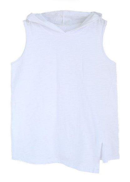 Fashion White Hooded Asymmetrical Design Summer Cotton Top Sleeveless - SooLinen