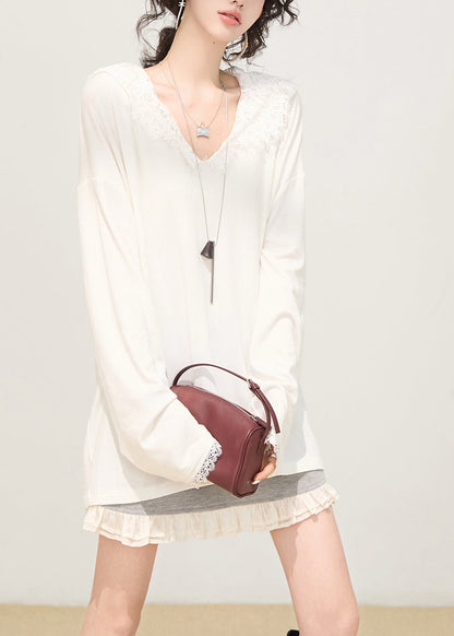 Sudadera con capucha blanca de algodón con encaje y retazos de moda para primavera