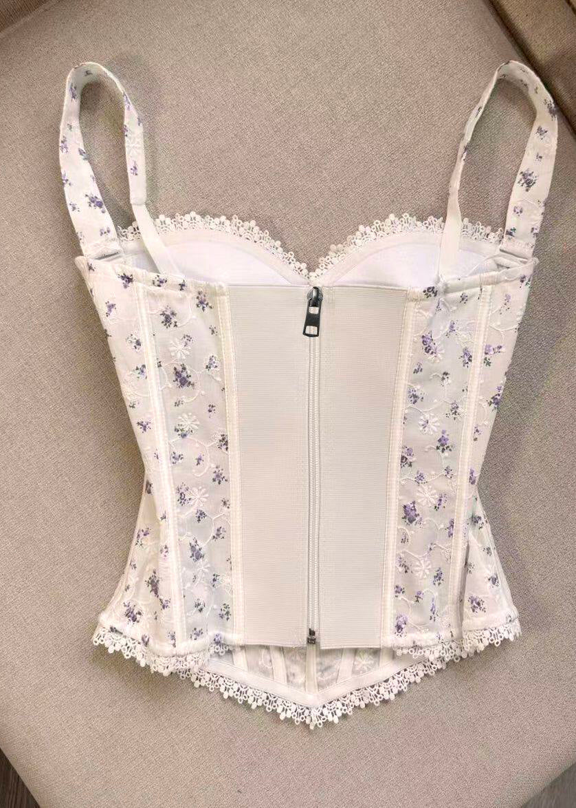 Fashion White Lace Up Print Cotton Cami Tank Summer