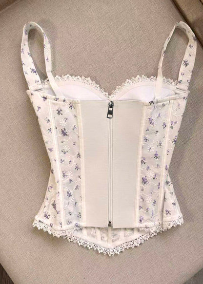 Fashion White Lace Up Print Cotton Cami Tank Summer