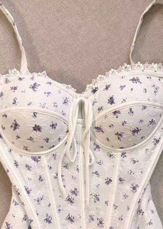 Fashion White Lace Up Print Cotton Cami Tank Summer
