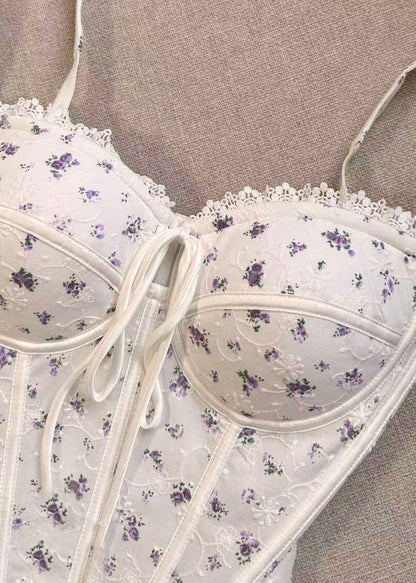 Fashion White Lace Up Print Cotton Cami Tank Summer