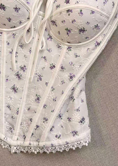 Fashion White Lace Up Print Cotton Cami Tank Summer