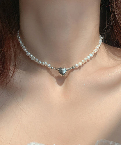 Mode Weiß Overgild Asymmetrische Liebe Perle Anhänger Halskette