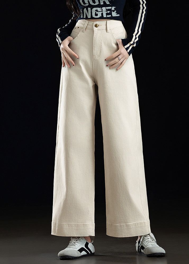 Fashion White Oversized Denim Straight Crop Pants Spring
