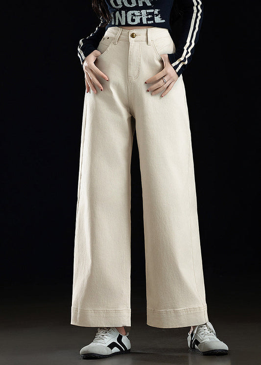 Fashion White Oversized Denim Straight Crop Pants Spring