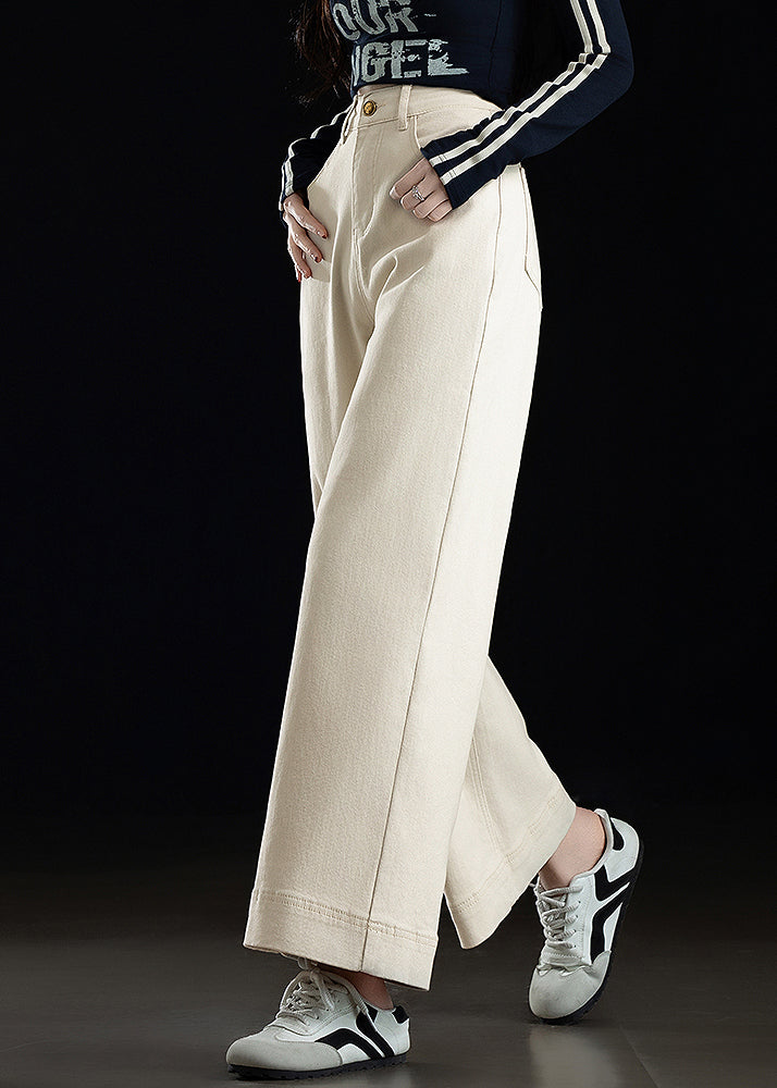 Fashion White Oversized Denim Straight Crop Pants Spring