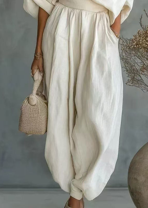 Fashion White Oversized One Shoulder Cotton Women Sets 2 Pieces Summer