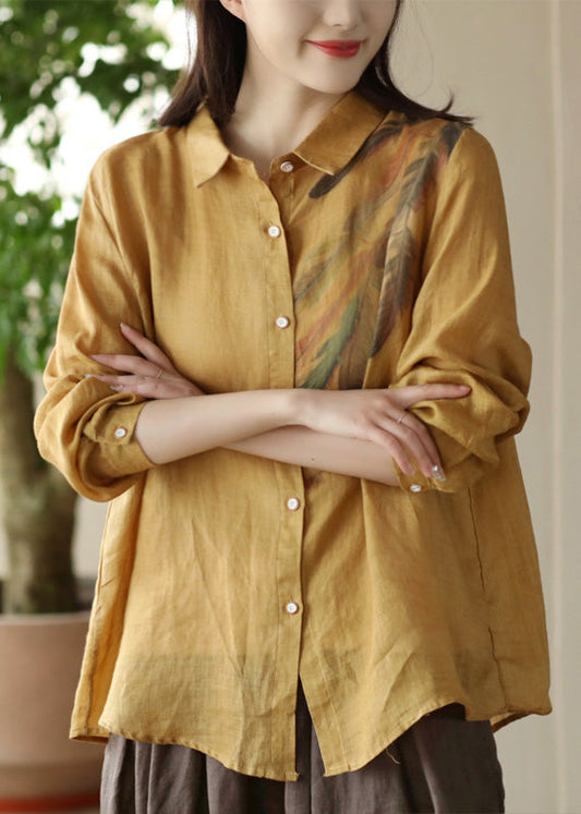 Camisas de ramio con estampado de cuello Peter Pan blanco de moda para primavera